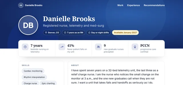 The nurse sample page in the Classic look