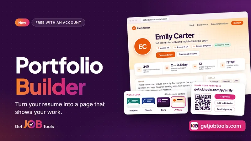 Portfolio Builder, a free browser tool on GetJobTools