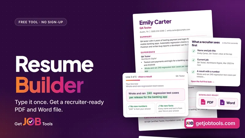Resume Builder, a free browser tool on GetJobTools